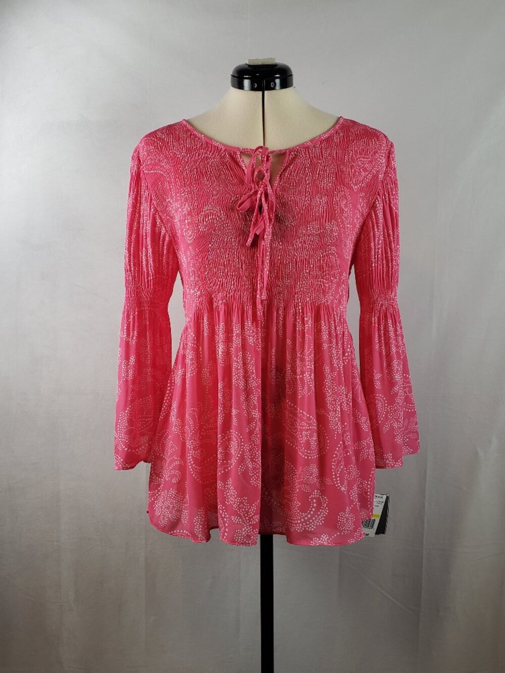 Ninety Clothing Co Vibrant Pink Paisley Crinkle Blouse Bohemian Babydoll Size M